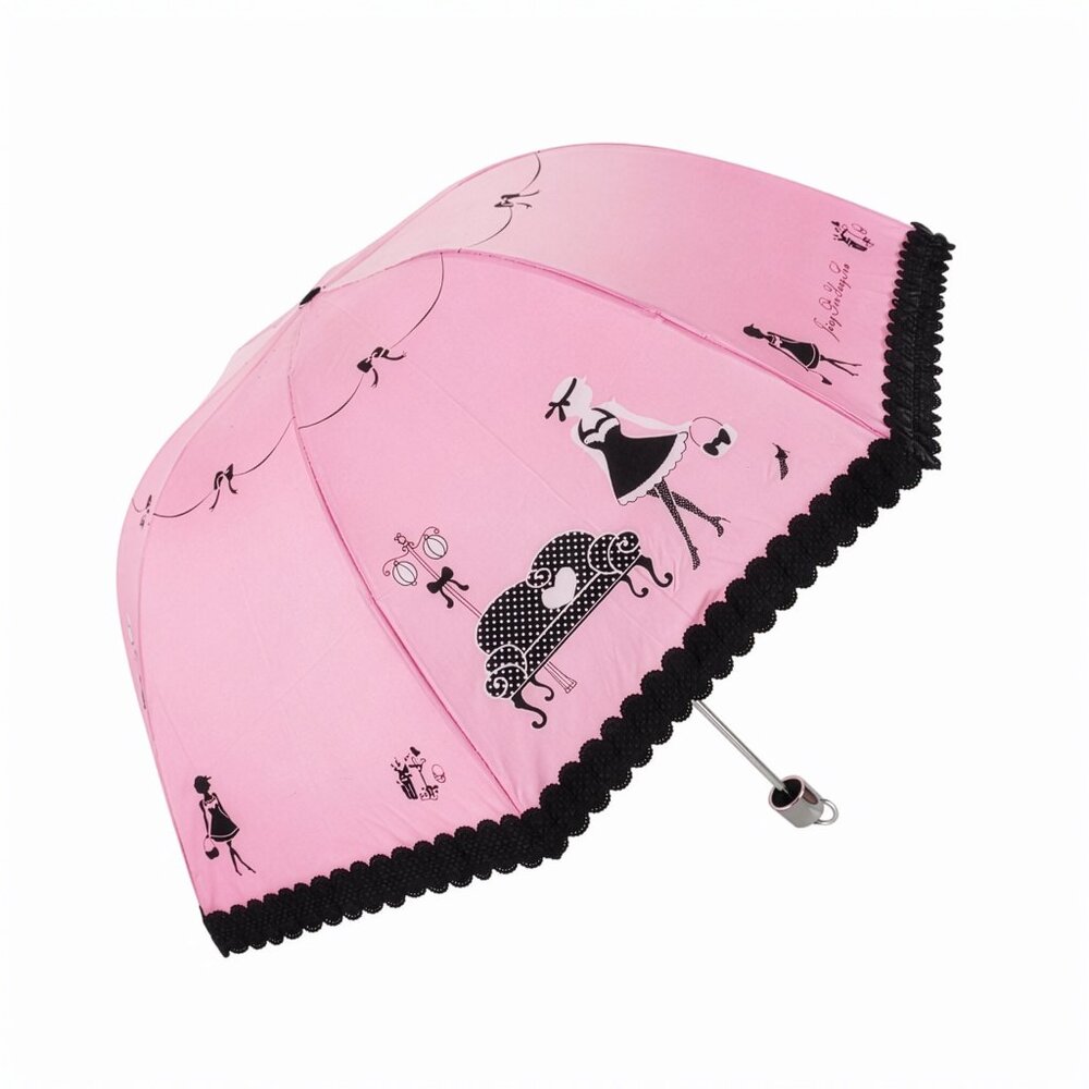 Pink Lace Ultraviolet-Proof Folding Umbrella Dome Parasol Sun & Rain Umbrella